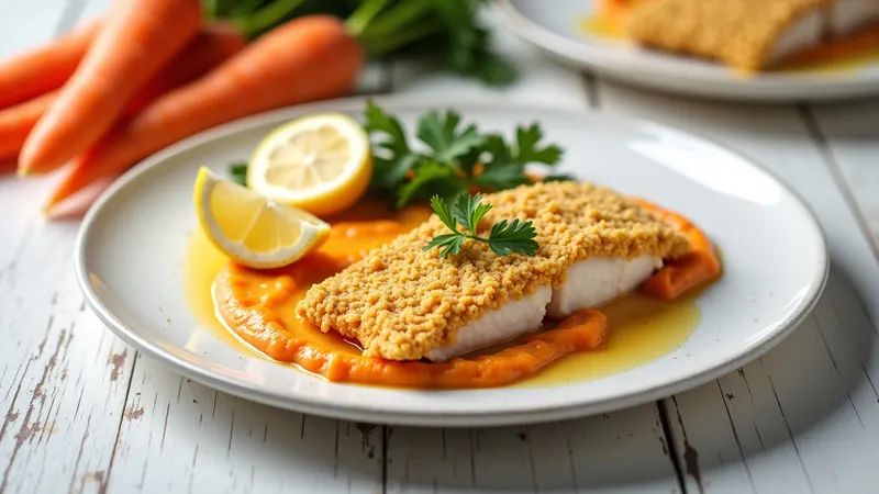 Cornflake-Crusted White Fish with Golden Carrot Mash
