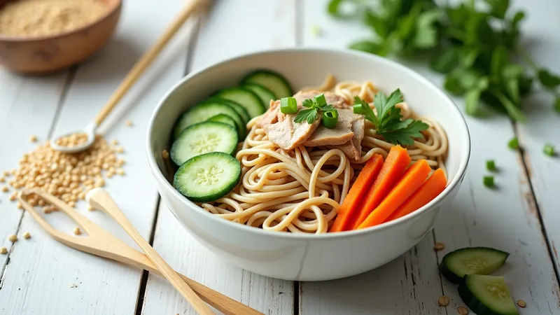Cold Buckwheat Noodle Bowl with Cucumber and Chicken