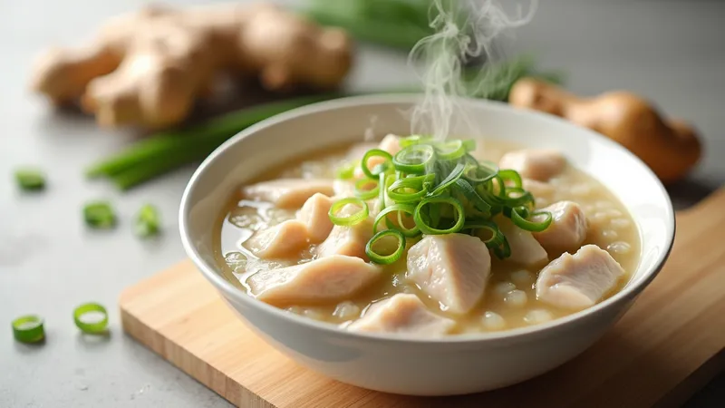 Congee de riz au poulet, gingembre et oignons verts — Recette gut-friendly