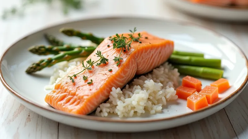 Steamed Salmon, Rice & Asparagus — A Gut-Friendly Plate