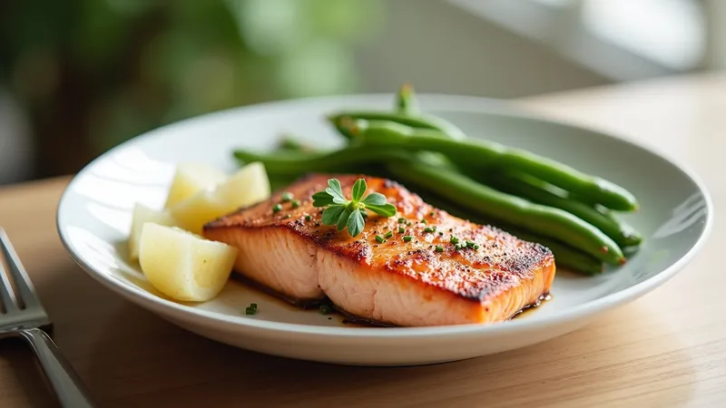 Saumon grillé, pommes de terre vapeur et haricots verts – Assiette gut-friendly