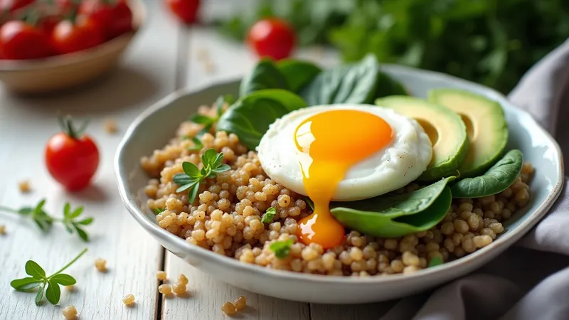 Quinoa bowl œuf poché, épinards et avocat