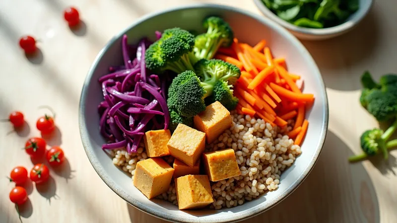 Buddha Bowl Tofu Mariné, Riz Complet et Légumes Vapeur