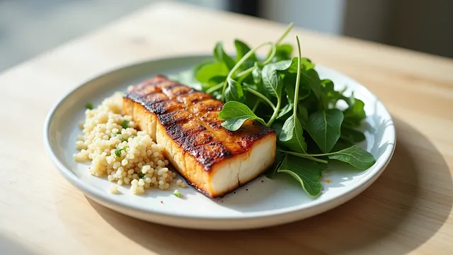 Grilled Fish Fillet with Quinoa and Tender Rocket Salad