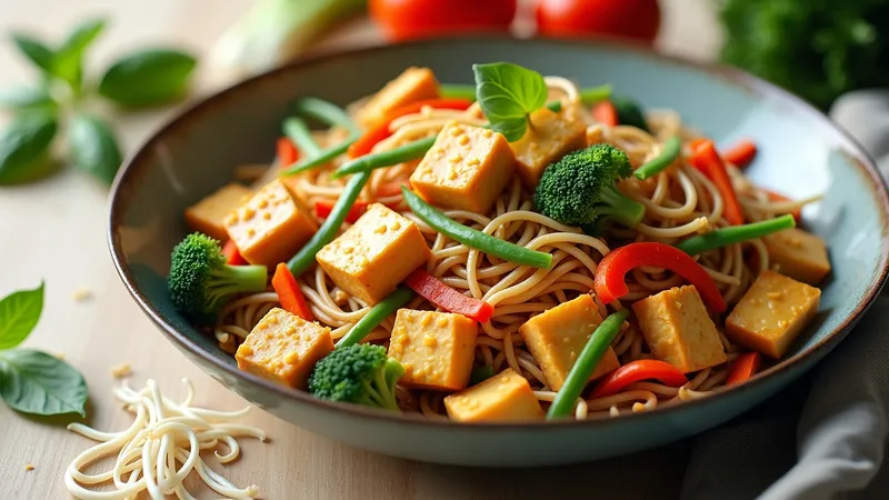 Nouilles de riz au tofu et légumes croquants façon wok