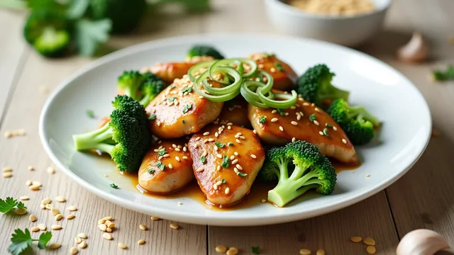 Healthy Sesame Chicken with Steamed Broccoli