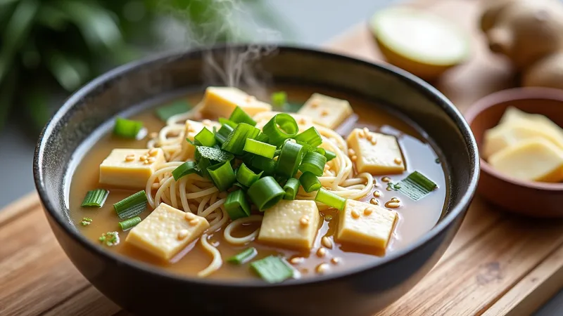 Soupe miso, tofu et nouilles de riz pour intestin sensible