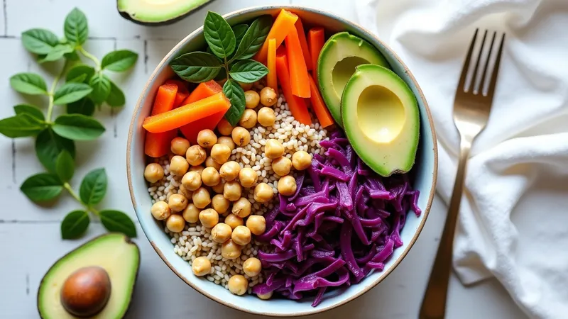 Buddha Bowl Riz Brun, Pois Chiches Rôtis et Chou Rouge Massé